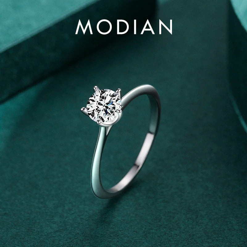 Modian 925 Sterling Silver Simple Round Clear CZ Classic Wedding Engagement Simulated Diamond Band Rings For Women Fine Jewelry