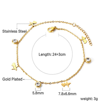 LUXUSTEEL Cryatal Hamsa Hand Charm Anklets For Women Girls Gold Color Stainless Steel Chain Ankle Summer Holiday Jewelry 23+5cm