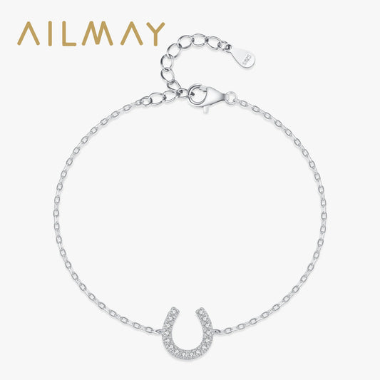 Ailmay 925 Sterling Silver Exquisite U Shape Shiny CZ Adjustable Chain Bracelet For Women Valentine's Day Statement Jewelry Gift